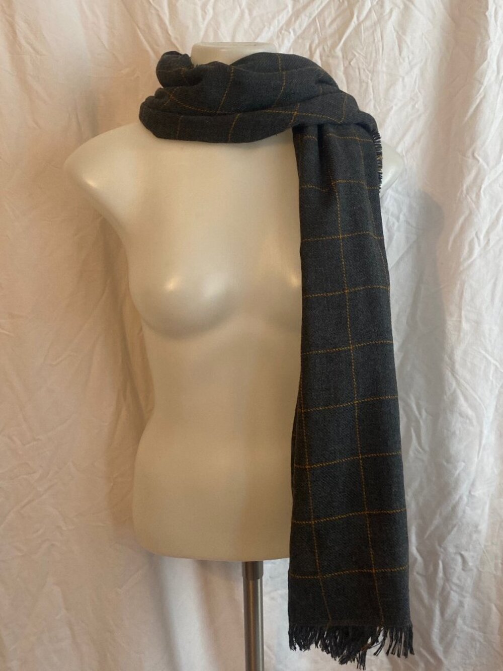 Gray Windowpane Plaid Oversized Soft Winter Fringe Scarf Wrap